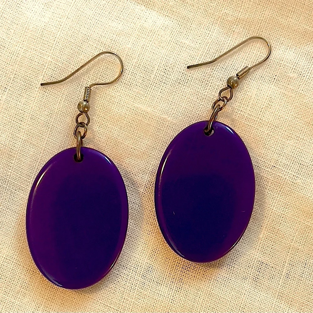 Vibrant Purple & Orange Oval Dangle Earrings